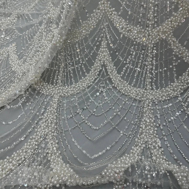 Elegant hand beaded design embroider on a glitter mesh lace-prom-sold by the yard. Burgundy