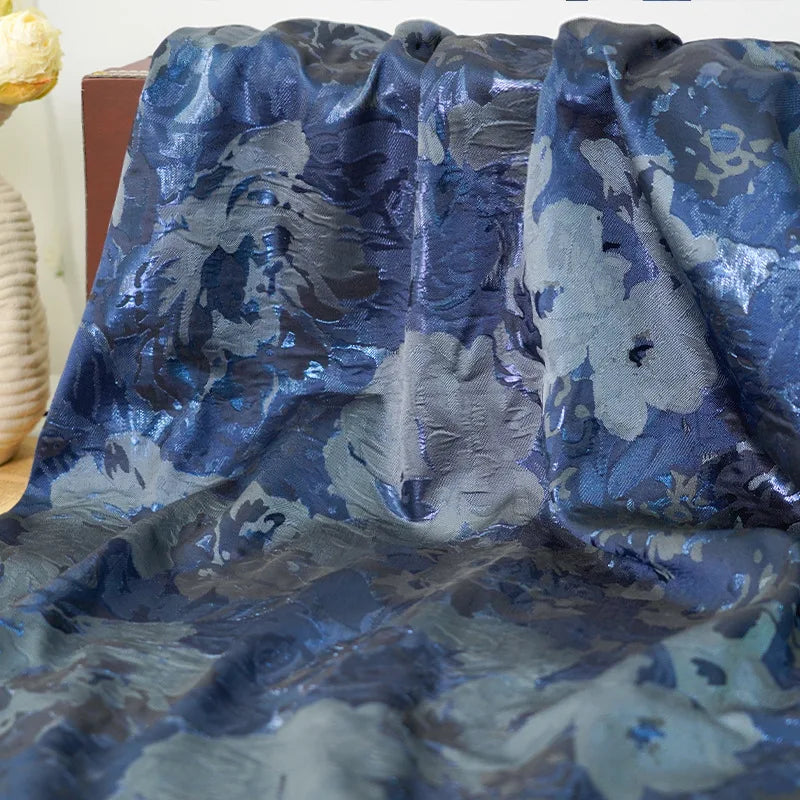 【FaB】Blood Drop Brocade アーティストプルーフ Shriona Blue Tone on Tone Abstract Silky Jacquard Brocade Fabric