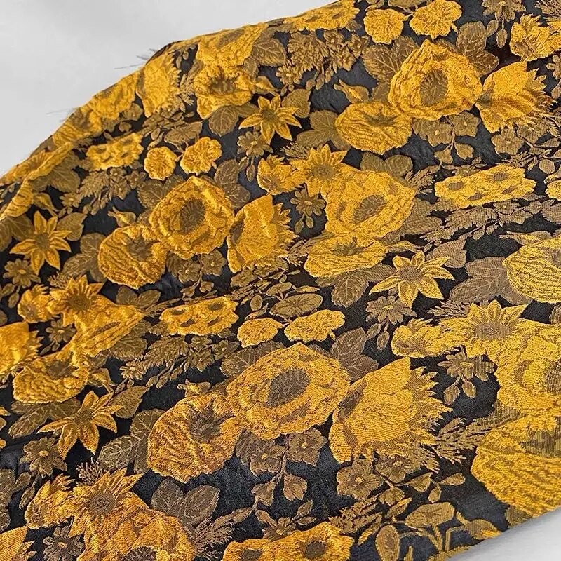 Free Worldwide Delivery Furnishing Fabric Floral Pattern Lightweight Chenille New Yellow Black Upholstery 2024 Curtain Fabrics