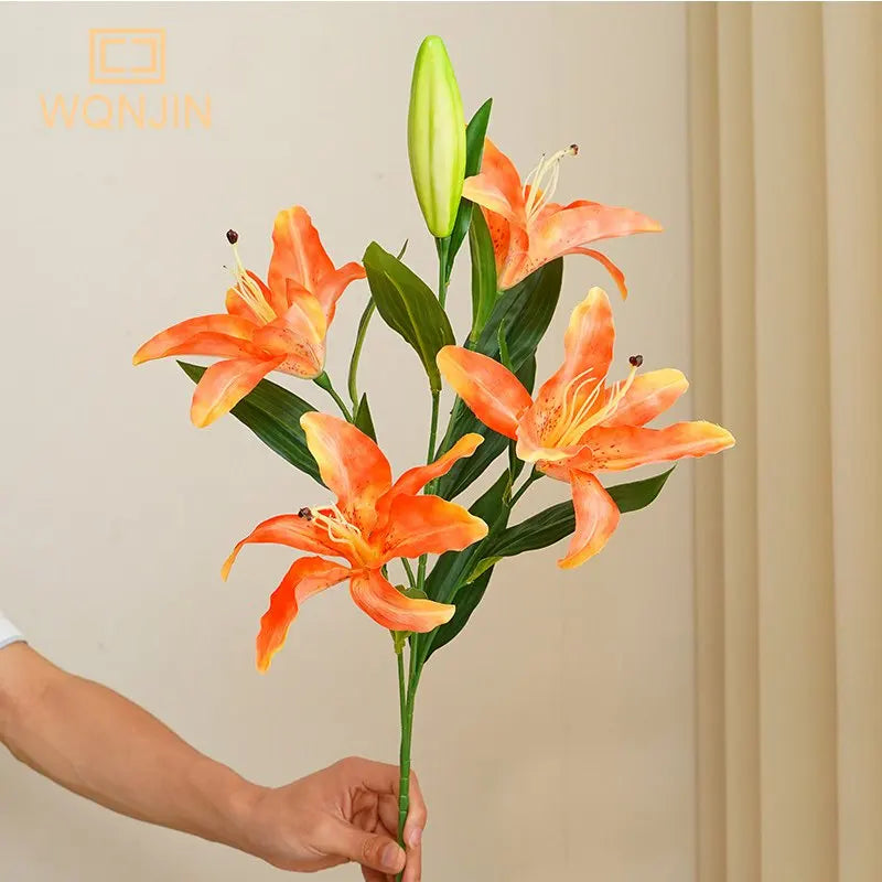 artificial orange tiger lily flowers 29" 4 Head Faux Lily Flowers Bundle – Classic Modern Fabrics