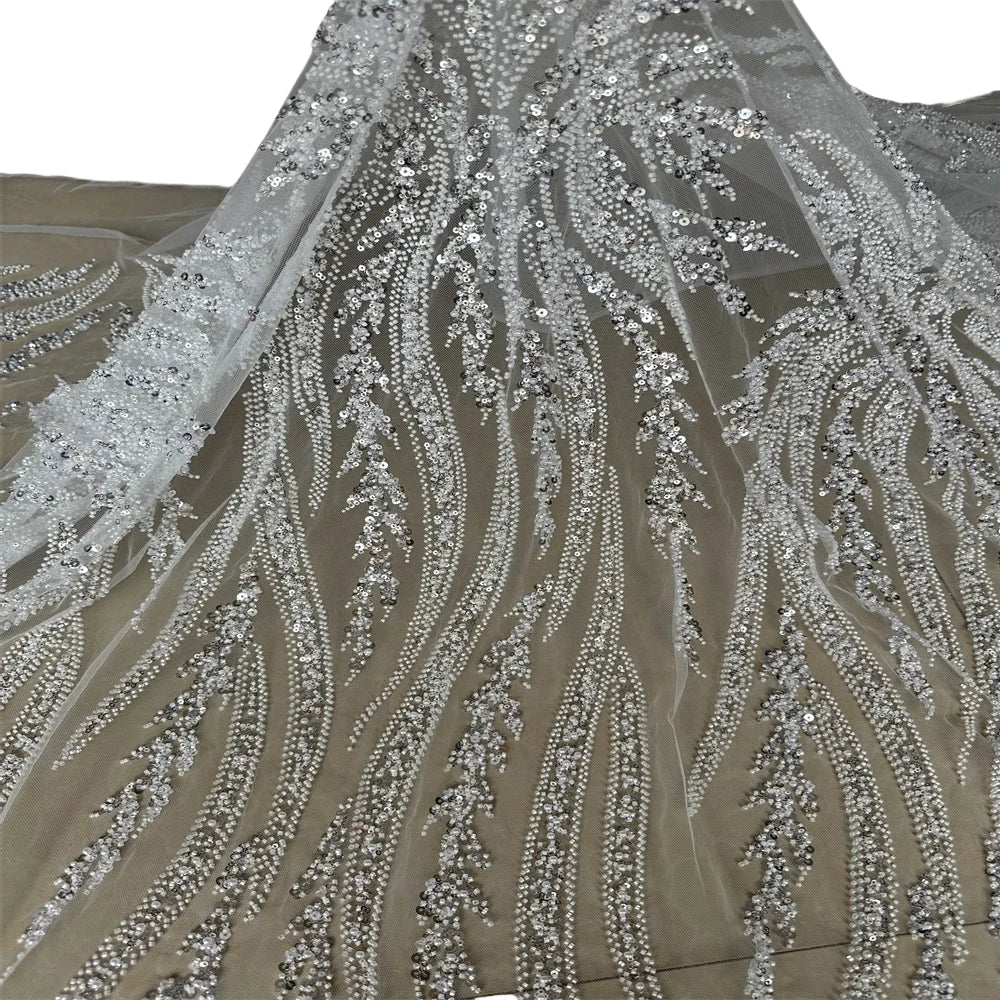 5 YARDS / DEMETRIOS Sequin Beaded Embroidery Glitter Mesh Dress Lace F Classic Modern Fabrics 5 YARDS / DEMETRIOS Sequin Beaded Embroidery Glitter Mesh Dress Lace F Classic Modern Fabrics