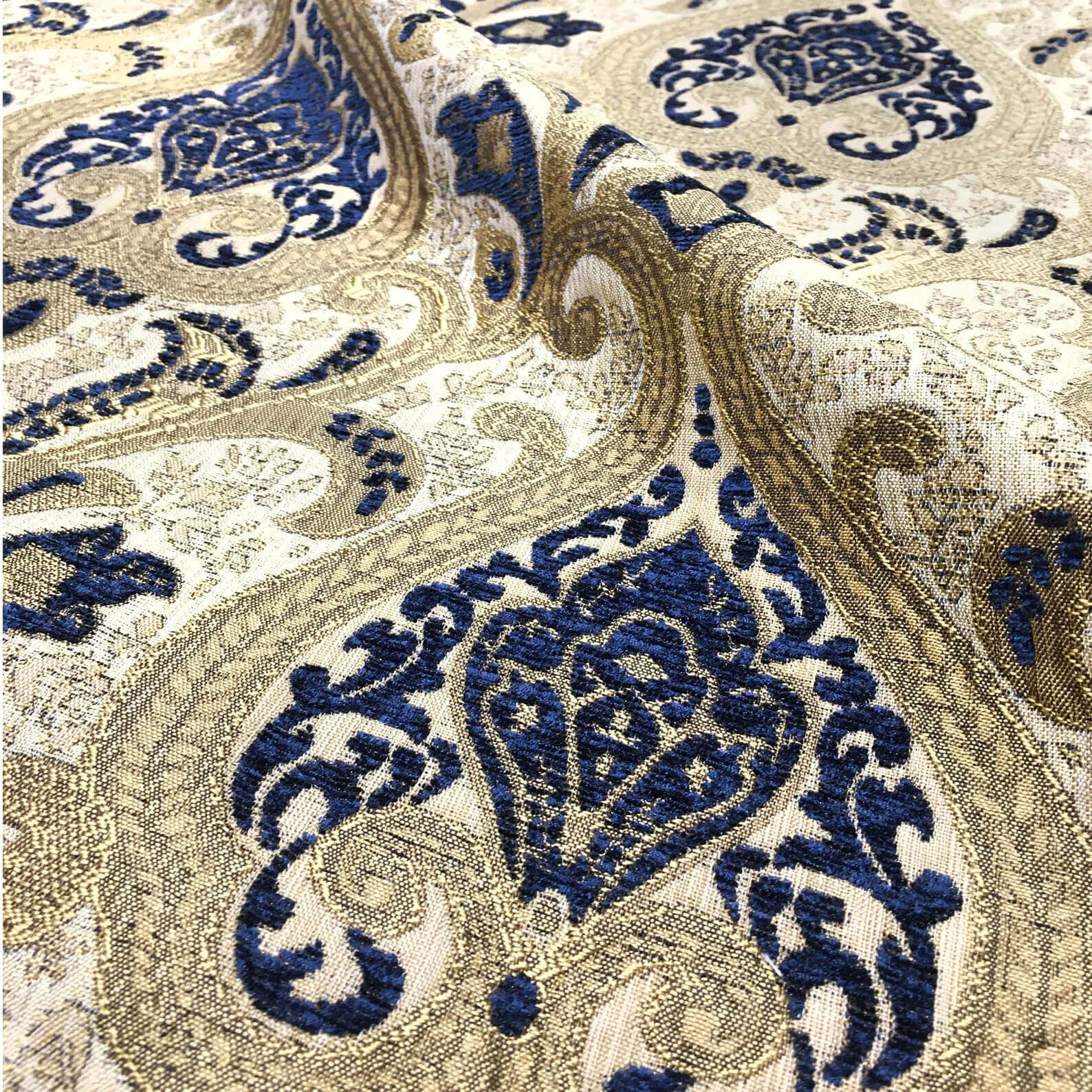 Free Worldwide Delivery Furnishing Fabric Jacquard Tapestry Barbed Wire Pattern Blue Beige popular Chenille New Upholstery Fabrics - Sold By 1 Metre