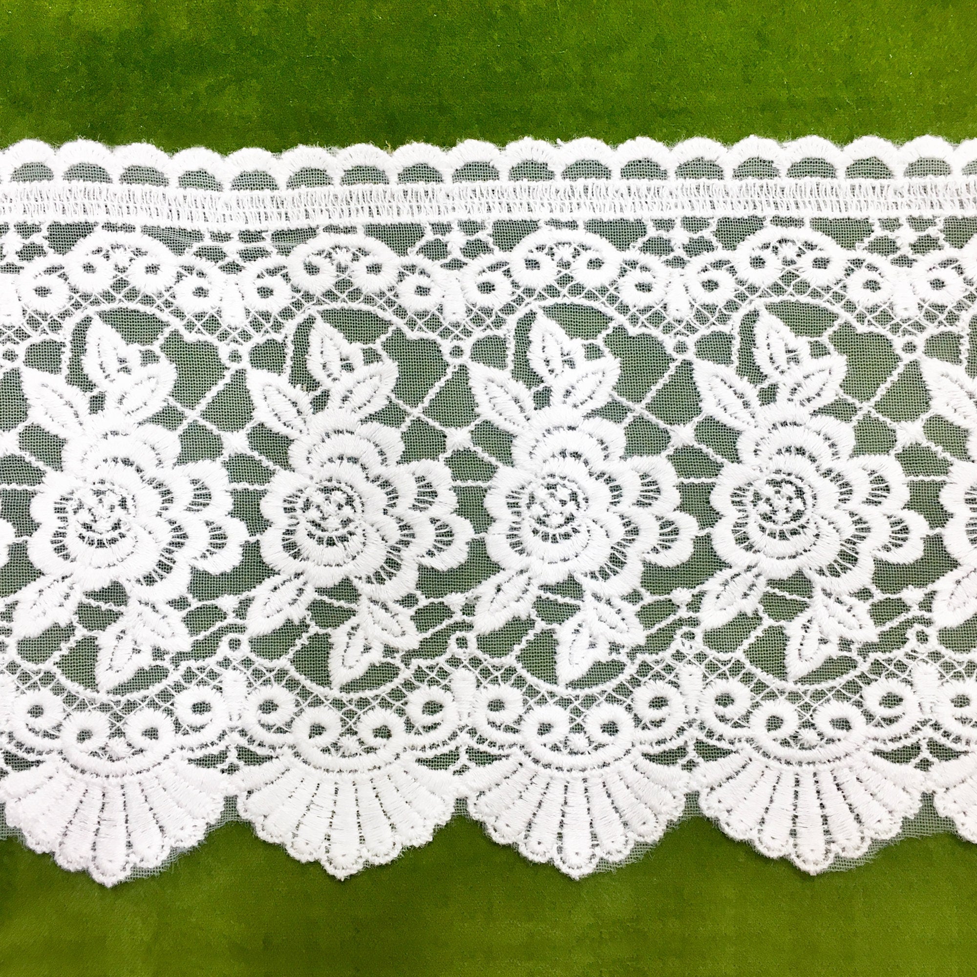 1 YARD/Wide Lace Trim/ 6.5 Inch Wide Off White Trim/Cotton Trim Lace/C ...