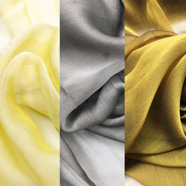 3 COLOR / Bright Yellow Gray Olive Gold Soft Lightweight Silk Georgett –  Classic Modern Fabrics