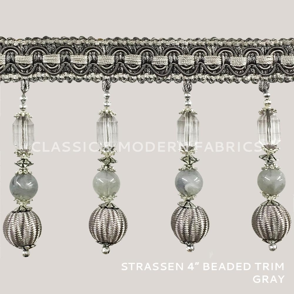 18 YARDS / Strassen 4 Beaded Tassel Fringe Trim Gray / By the bolt –  Classic Modern Fabrics
