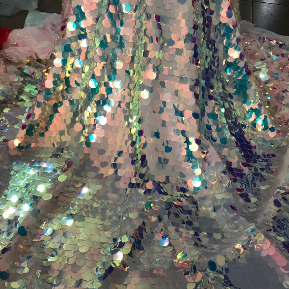 5 YARDS / Larela Iridescent Large Sequin Glitter Mesh Lace Party Prom Classic Modern Fabrics 5 YARDS / Larela Iridescent Large Sequin Glitter Mesh Lace Party Prom Classic Modern Fabrics