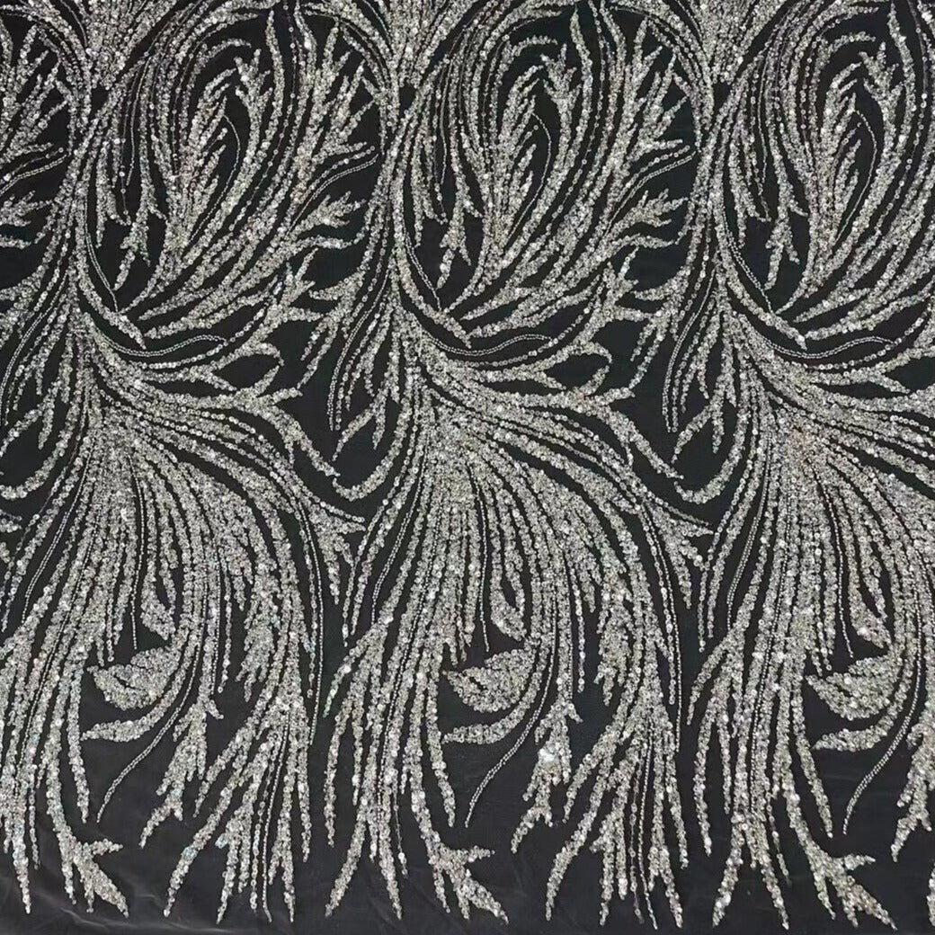 5 YARDS / 3 COLORS / Paula Swirl Beaded Embroidery Glitter Mesh Lace P –  Classic Modern Fabrics