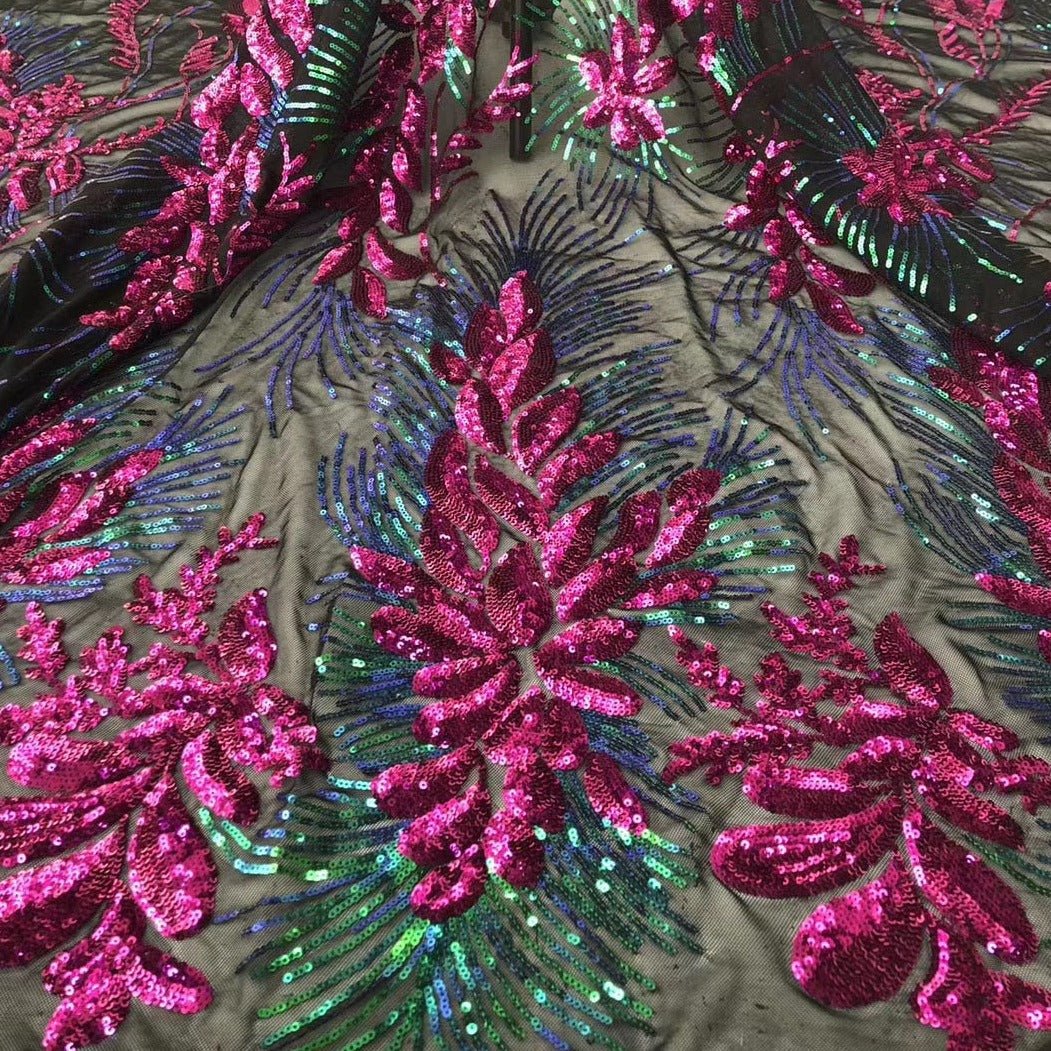 5 YARDS / 6 COLORS / Leia Floral Glitter Sequin Beaded Embroidery Tull Classic Modern Fabrics 5 YARDS / 6 COLORS / Leia Floral Glitter Sequin Beaded Embroidery Tull Classic Modern Fabrics