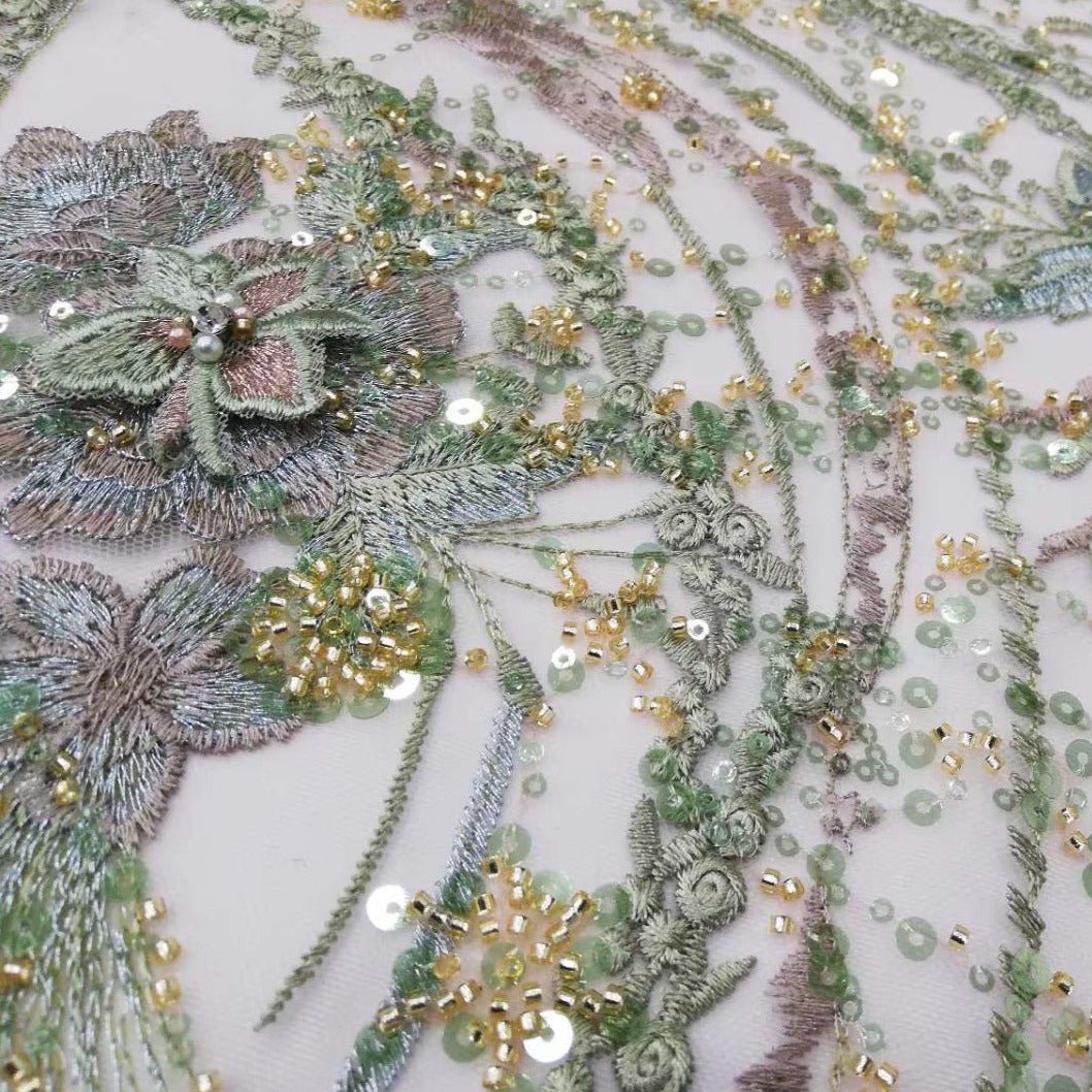 5 YARDS / 8 COLORS / Nicole Luxurious Floral Glitter Sequin Full Beade   Classic Modern Fabrics