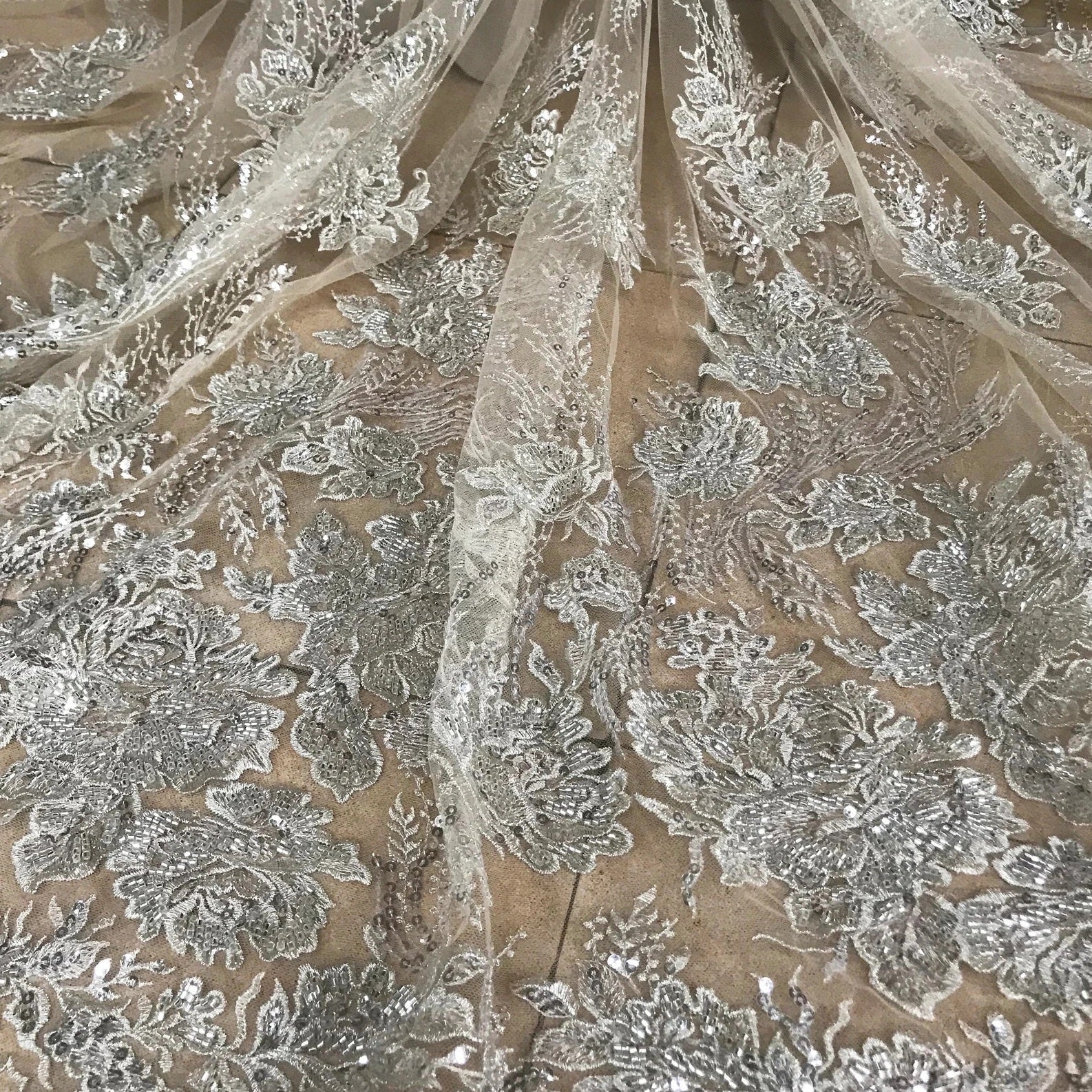 5 YARDS / Maxime Beige Beaded Glitter Embroidery Mesh Lace Party Prom –  Classic Modern Fabrics
