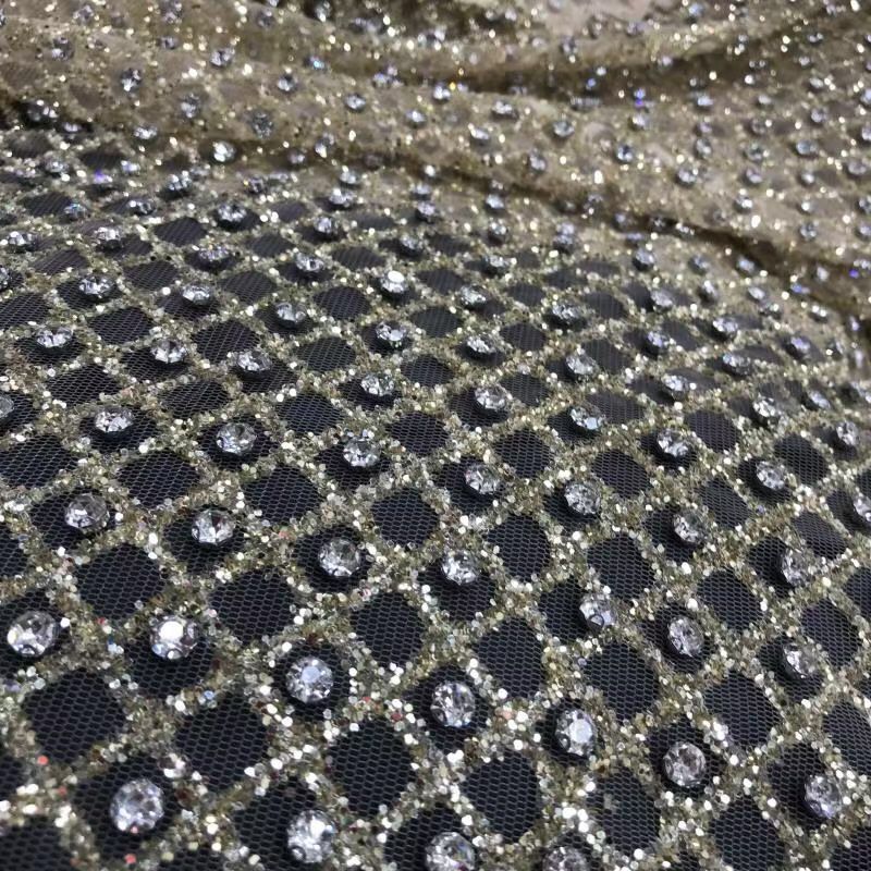 5 YARDS / Perrine Gold Geometric Full Sequin Beaded Embroidery Tulle M Classic Modern Fabrics 5 YARDS / Perrine Gold Geometric Full Sequin Beaded Embroidery Tulle M Classic Modern Fabrics