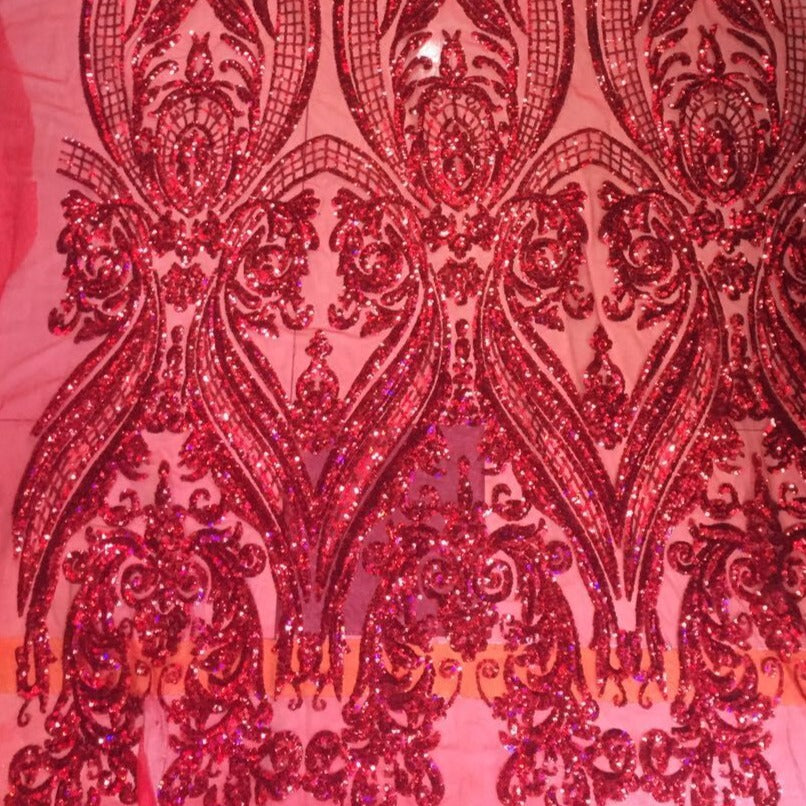 5 YARDS / Frédérique Red Sequin Beaded Embroidery Glitter Mesh Lace We –  Classic Modern Fabrics