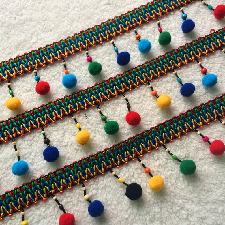 Multicolour Beaded Pom Pom Trim