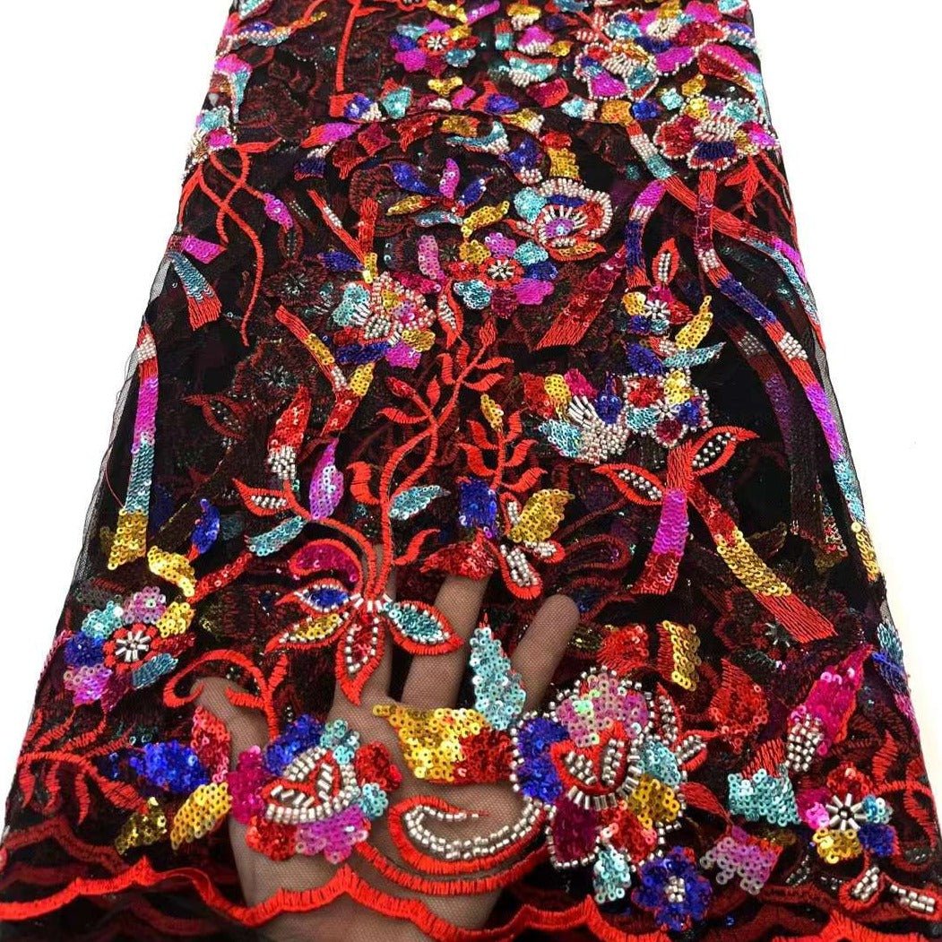 5 COLORS / 9 COLORS / Floral Heavy Beads Glitter Embroidered African F –  Classic Modern Fabrics