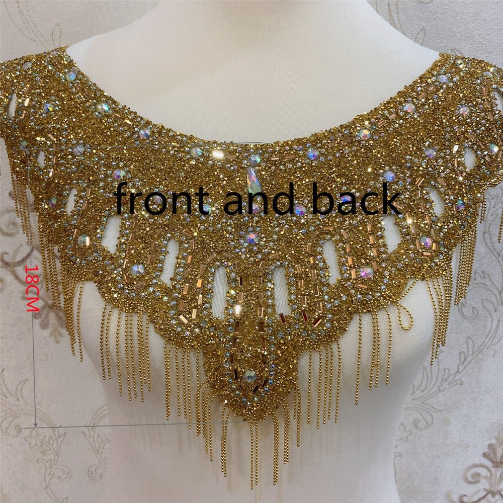 Brown rhinestone applique, handcrafted crystal bodice patch with