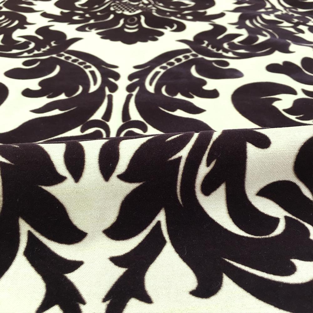 Black Gold Jacquard Flocking Velvet Drapery Upholstery Fabric