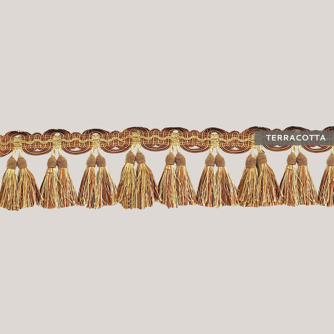 ISABELLE Terra Cotta 3 1/2" Beaded Tassel Fringe Trim / By The Yard