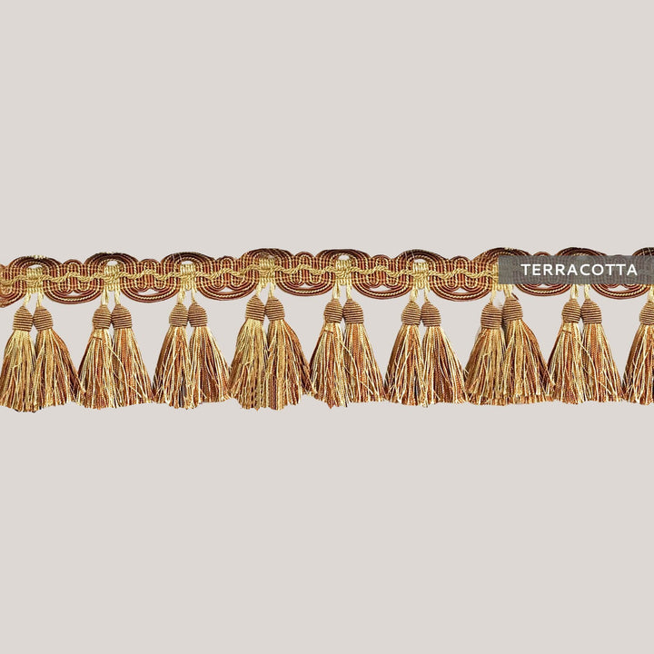 ISABELLE Terra Cotta 3 1/2" Beaded Tassel Fringe Trim / By The Yard