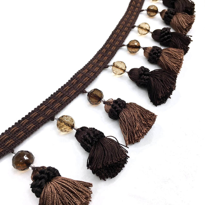 3 Inch Dark Brown Beaded Tassel Fringe Trim / Drapery, Upholstery, Crafts, Home Decor / By The Yard