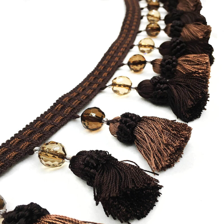 3 Inch Dark Brown Beaded Tassel Fringe Trim / Drapery, Upholstery, Crafts, Home Decor / By The Yard