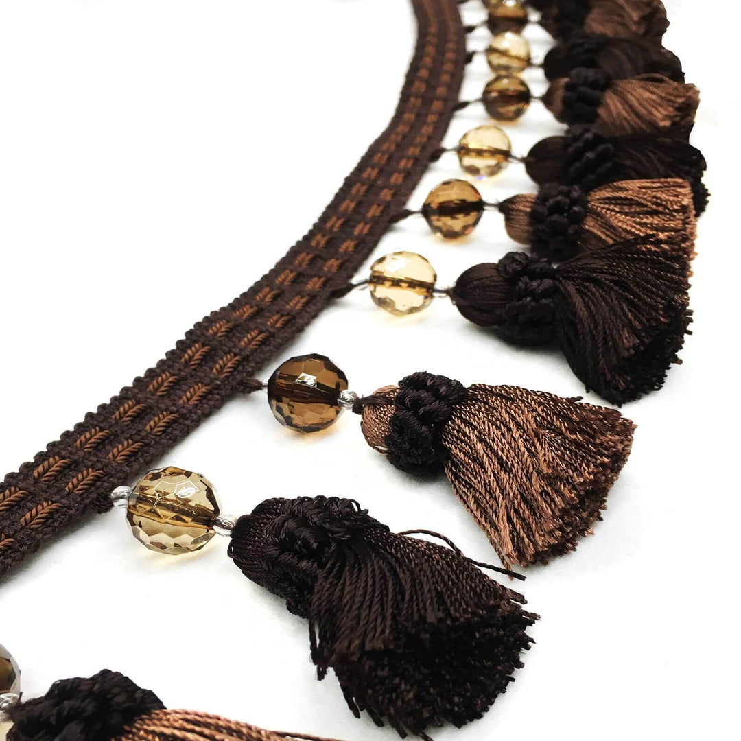 3 pollici marrone scuro perline nappa frangia Trim / tendaggi, tappezzeria, artigianato, decorazioni per la casa / tagliato a misura 