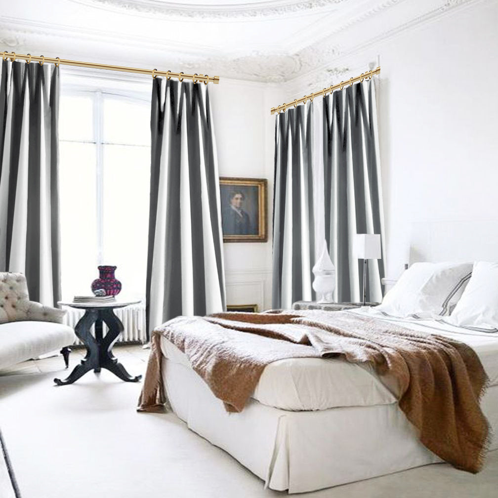 8 COLORS / 100% Silk Wide Stripe French Modern Rod Pocket Ready Made Curtain Drapery Lined Panel