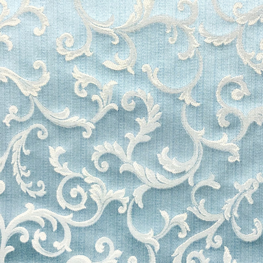 MARANO Blue Ivory Royal Floral Scroll Brocade Jacquard Fabric / Made in Italy
