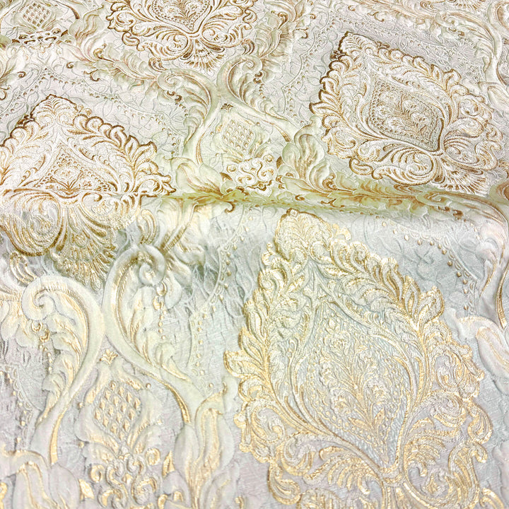 110" Valentinia Soft Light Gold Beige Raised Damask Jacquard Fabric