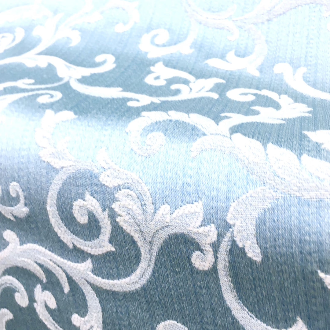 MARANO Blue Ivory Royal Floral Scroll Brocade Jacquard Fabric / Made in Italy