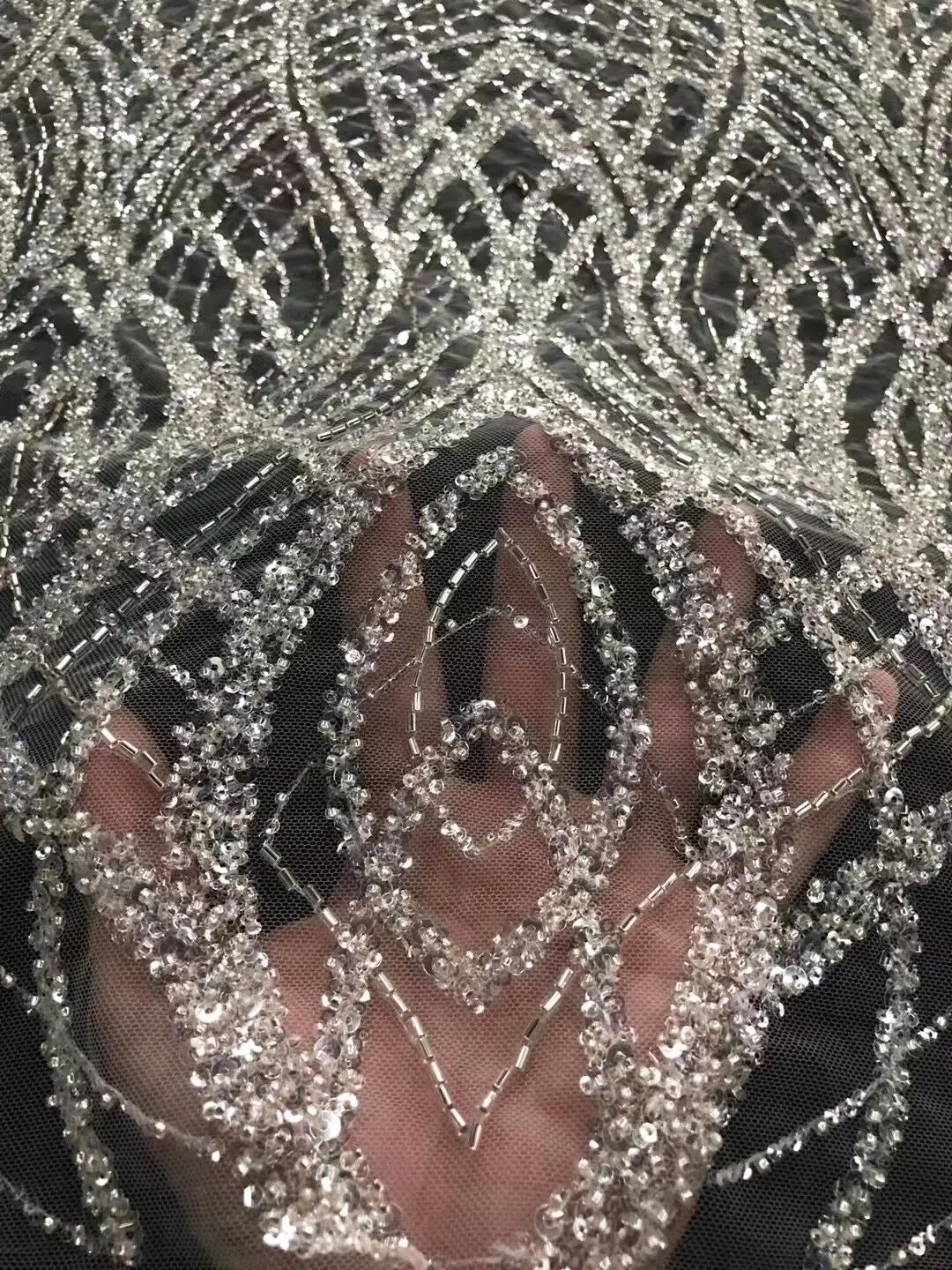 5 YARDS / Fatima Off-White Clear Regal Sequin Beaded Embroidery Tulle Mesh Lace Party Prom Bridal Dress Fabric 5 YARDS / Fatima Off-White Clear Regal Sequin Beaded Embroidery Tulle Mesh Lace Party Prom Bridal Dress Fabric