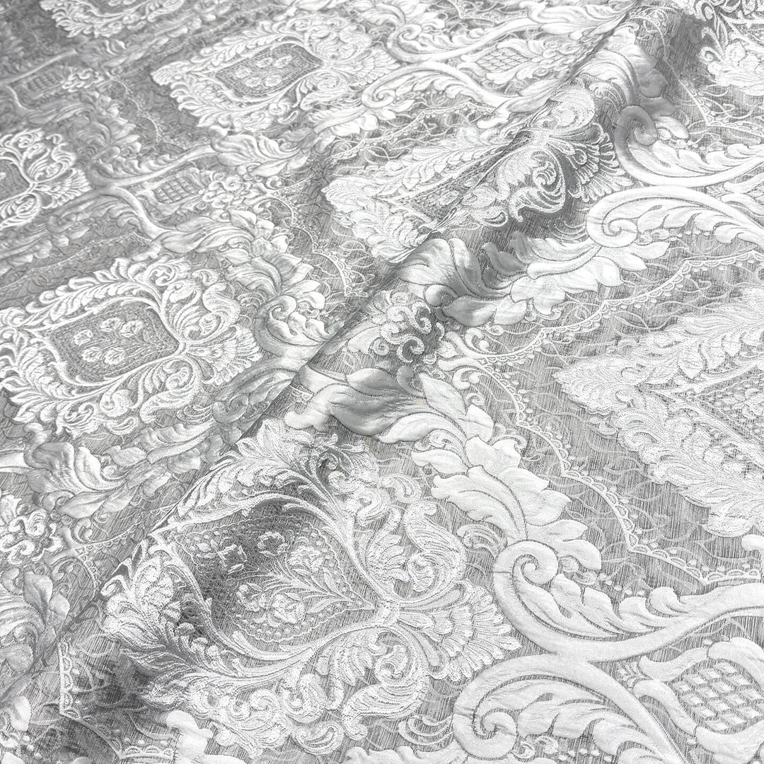 110" Valentinia Soft Gray Raised Damask Jacquard Fabric