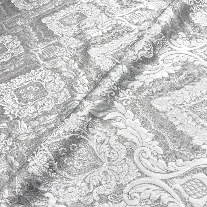 110" Valentinia Soft Gray Raised Damask Jacquard Fabric