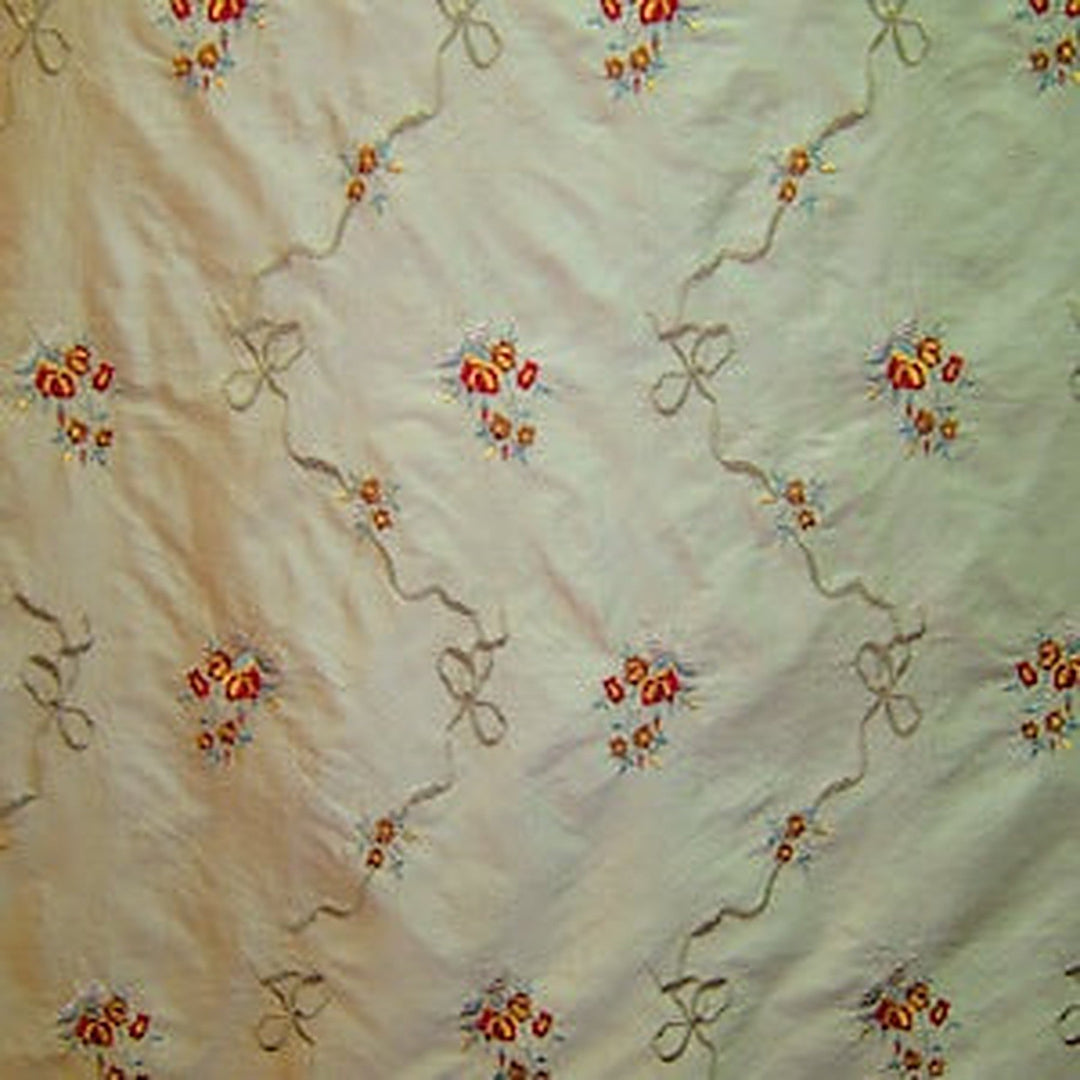 Marvelle Floral Embroidered Silk Fabric in Mint