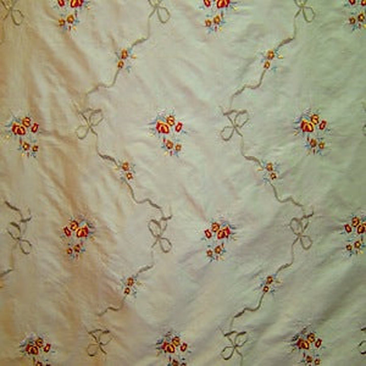 Marvelle Floral Embroidered Silk Fabric in Mint