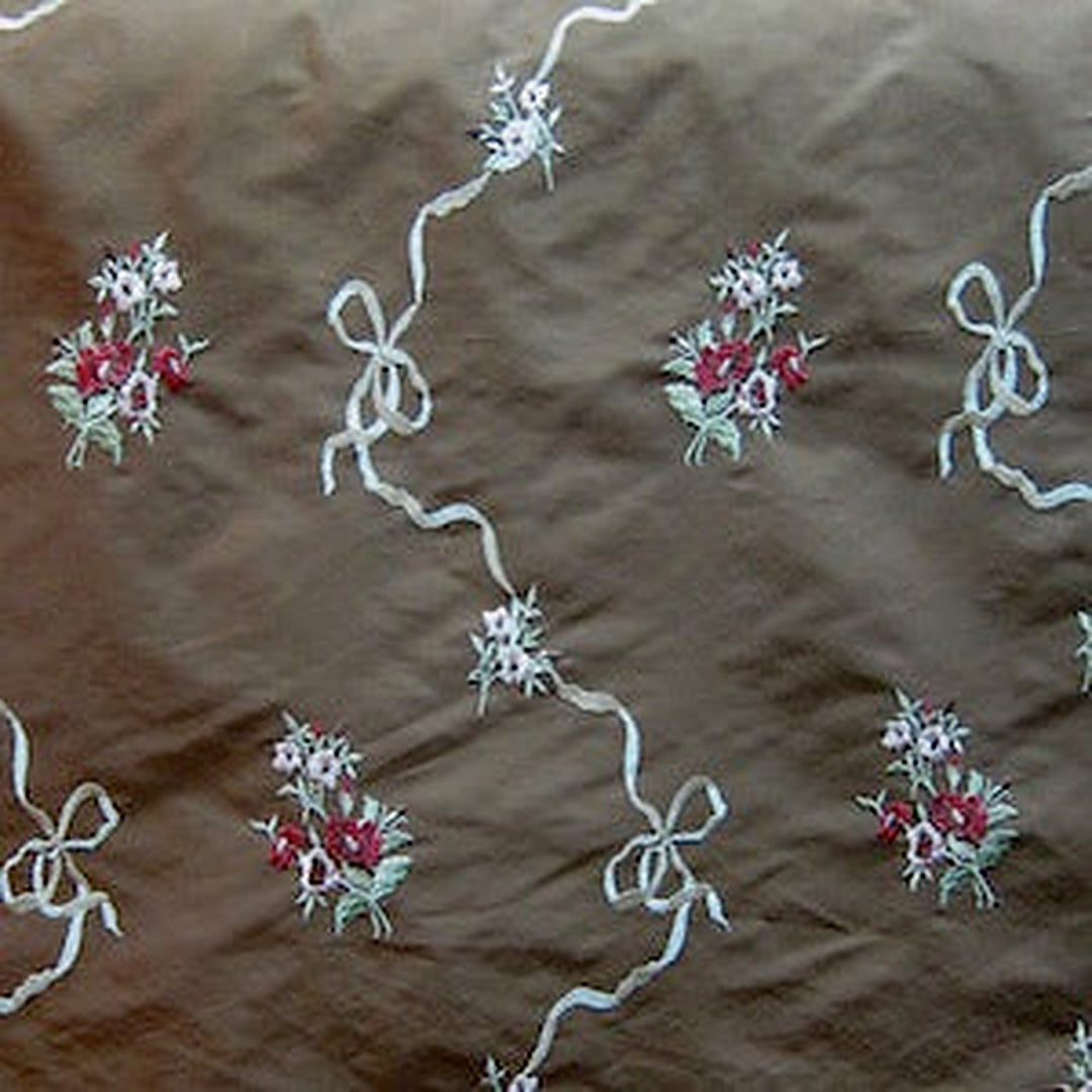Marvelle Floral Embroidered Silk Fabric in Walnut