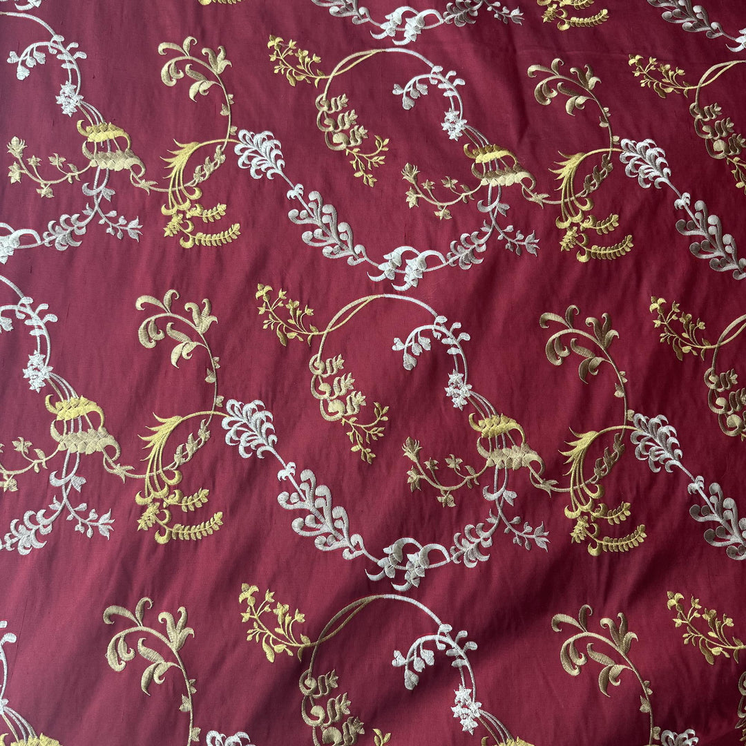 Orlaine Embroidered Floral Fabric in Red