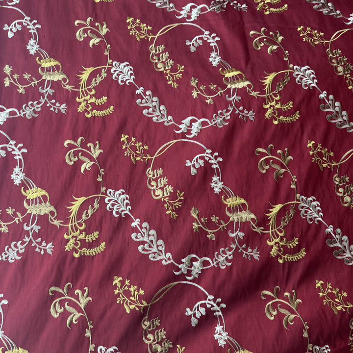 Orlaine Embroidered Floral Fabric in Red