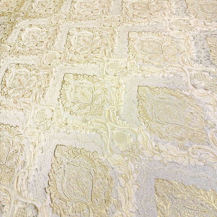 110" Valentinia Soft Light Gold Beige Raised Damask Jacquard Fabric