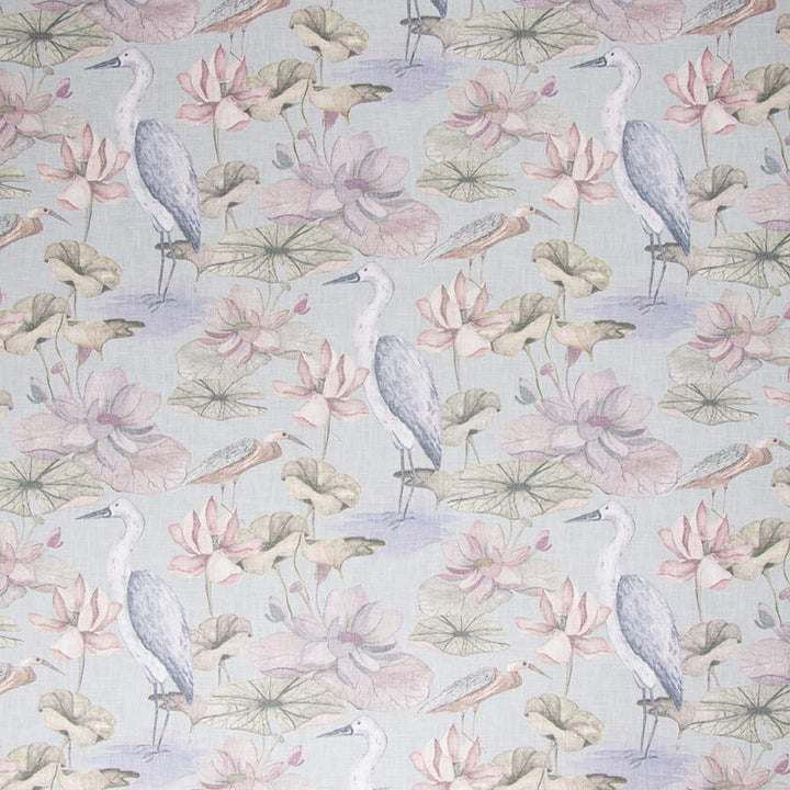 Lotusmere watercolor heron lotus fabric in Chambray
