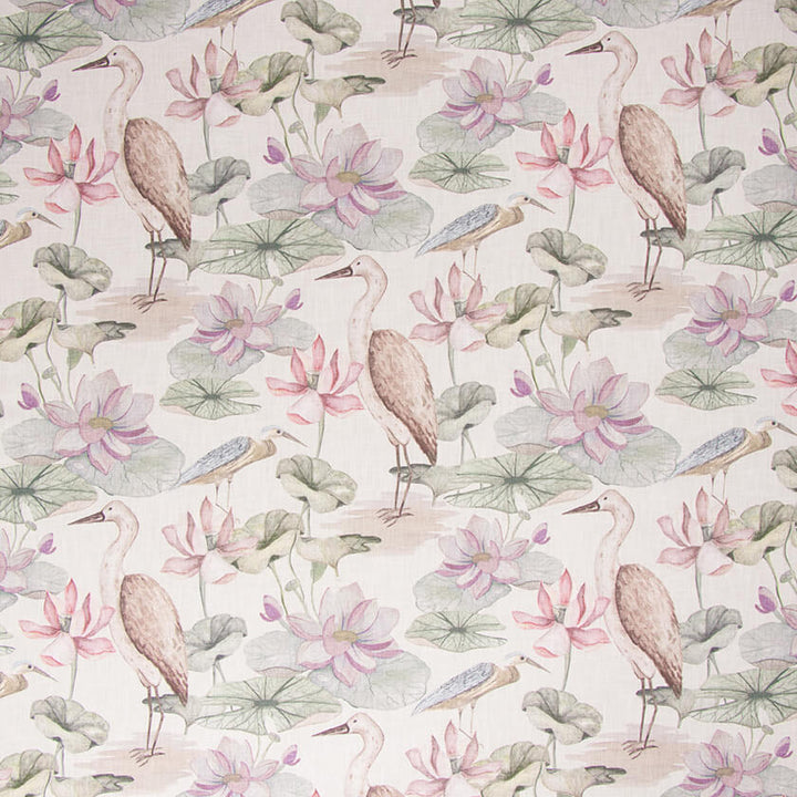 Lotusmere watercolor heron lotus fabric in Lilac
