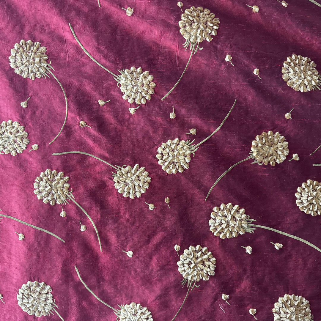 Quinessa Embroidered Floral Velvet Silk Fabric in Treasure