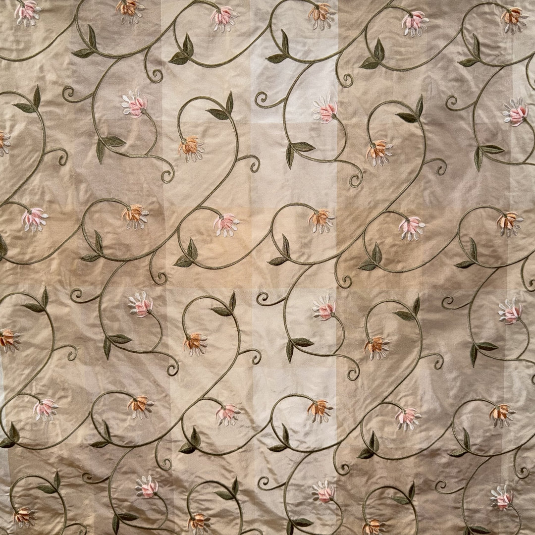 Pellora Embroidered Floral Silk Fabric in Apricot
