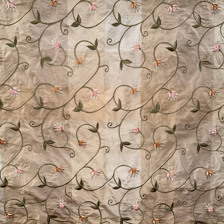 Pellora Embroidered Floral Silk Fabric in Apricot
