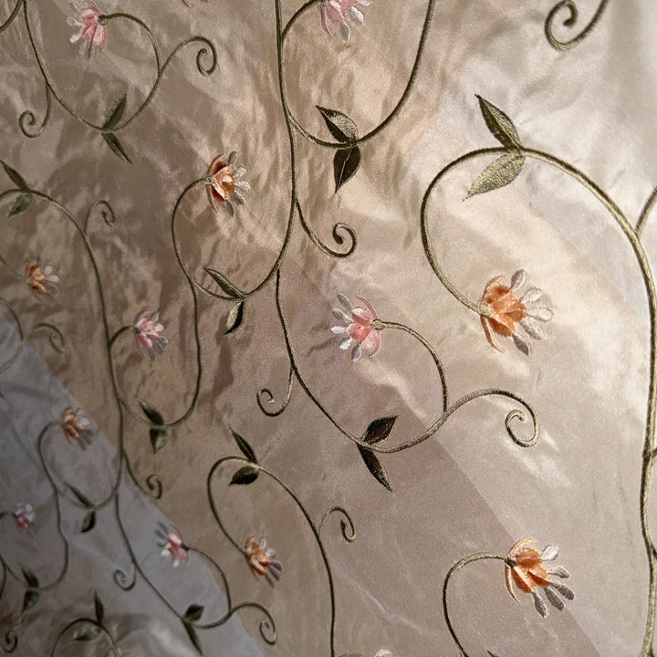 Pellora Embroidered Floral Silk Fabric in Apricot