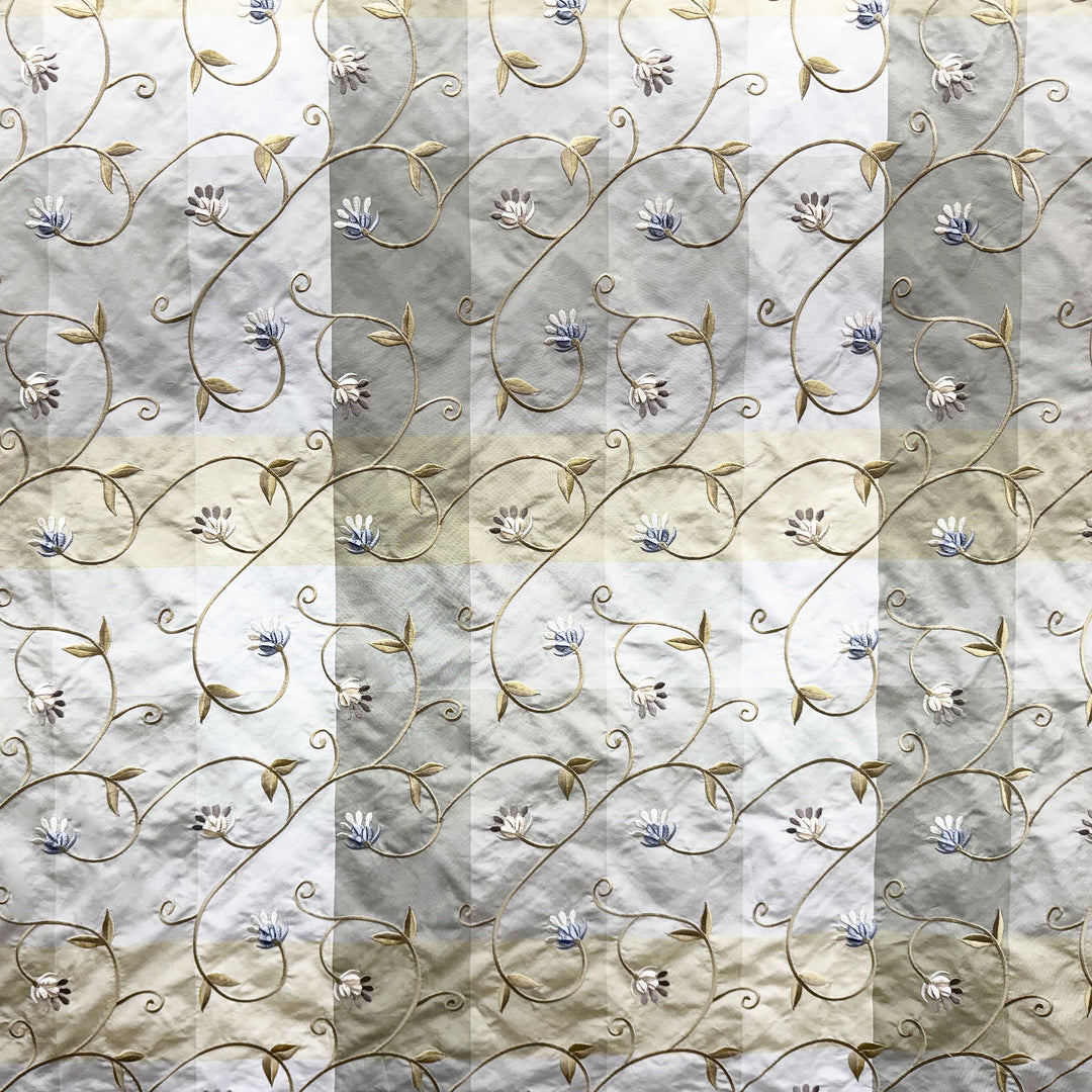 Pellora Embroidered Floral Silk Fabric in Blueberry