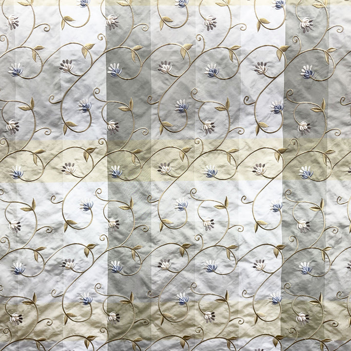 Pellora Embroidered Floral Silk Fabric in Blueberry