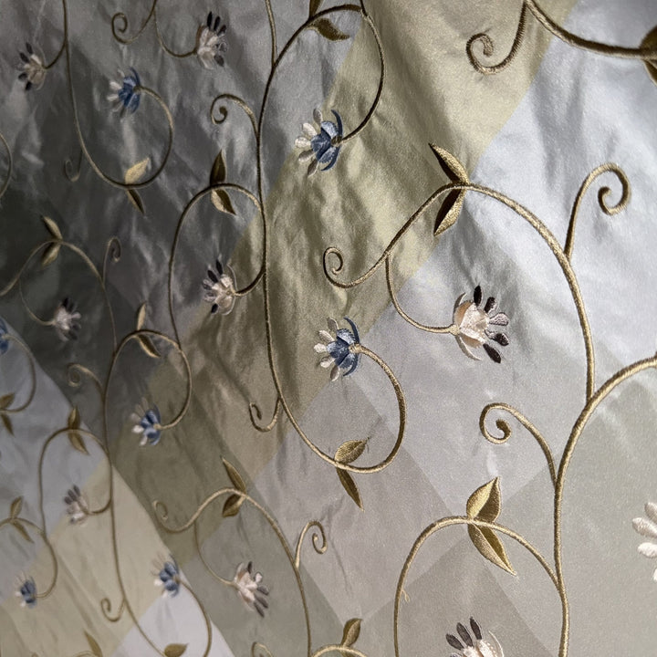 Pellora Embroidered Floral Silk Fabric in Blueberry