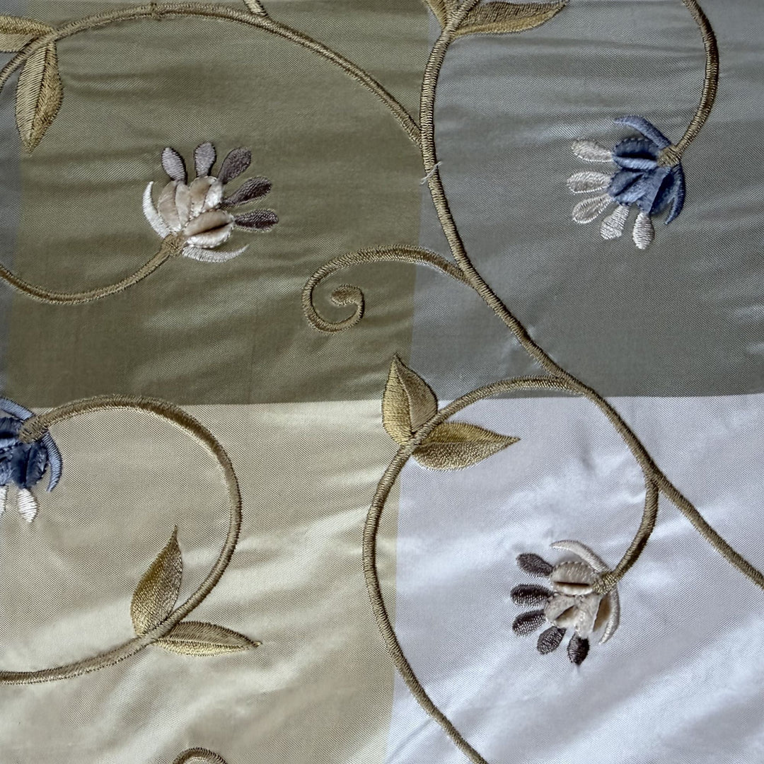 Pellora Embroidered Floral Silk Fabric in Blueberry