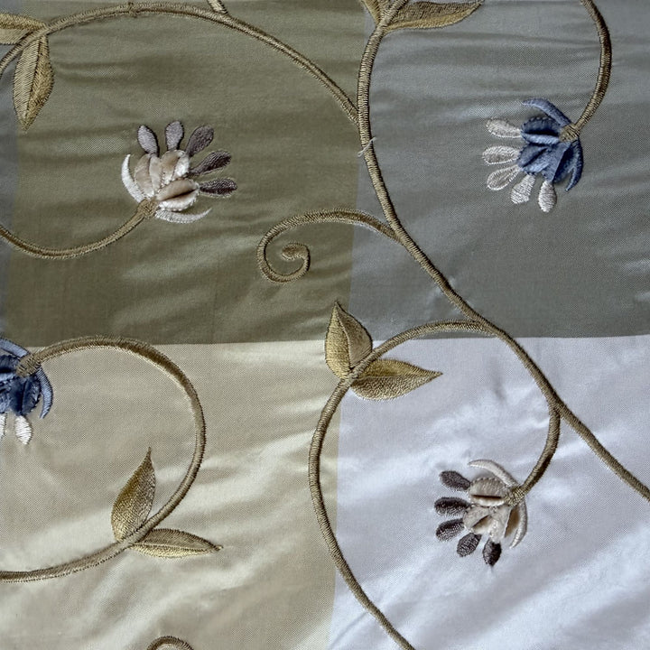 Pellora Embroidered Floral Silk Fabric in Blueberry