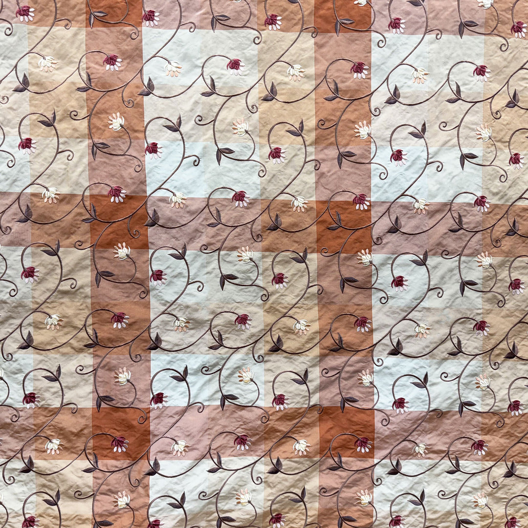 Pellora Embroidered Floral Silk Fabric in Melon